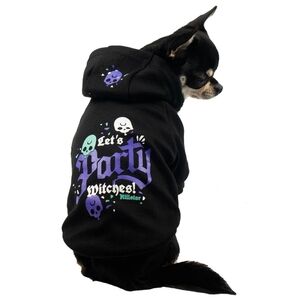 Killstar “Let’s Party Witches” Pet Hoodie–Black Jersey Cotton w/ Purple Graphic